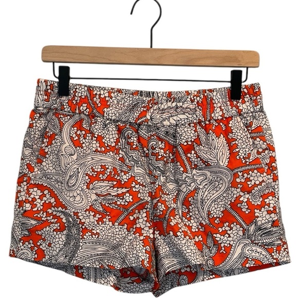 J. Crew Linen Blend Orange/White/Black Paisley Women's Shorts, 3” Inseam, Size 2 - Picture 2 of 11